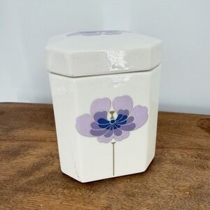 Vtg 80s Toyo Japan Octagonal Porcelain Canister Jar Lid Purple Blue Flower MCM